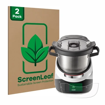 Face avant d’un emballage produit avec le logo de la marque ScreenLeaf. À côté, l’appareil Bosch Cookit est représenté avec la