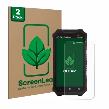 Face avant d’un emballage produit avec le logo de la marque ScreenLeaf. À côté, l’appareil SkyCaddie SX500 est représenté avec