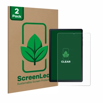 Face avant d’un emballage produit avec le logo de la marque ScreenLeaf. À côté, l’appareil Samsung Galaxy Tab S6 Lite WiFi 202