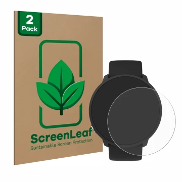 Face avant d’un emballage produit avec le logo de la marque ScreenLeaf. À côté, l’appareil Polar Unite est représenté avec la 
