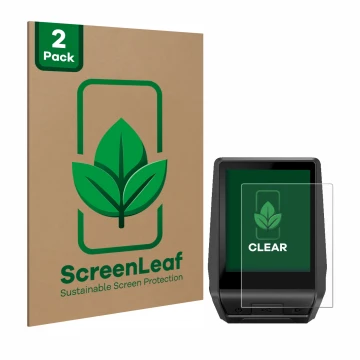 Face avant d’un emballage produit avec le logo de la marque ScreenLeaf. À côté, l’appareil Bosch Nyon 2020 est représenté avec