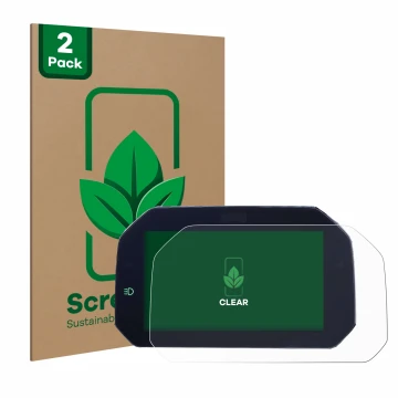 Face avant d’un emballage produit avec le logo de la marque ScreenLeaf. À côté, l’appareil BMW S 1000 XR 2020 Connectivity TFT