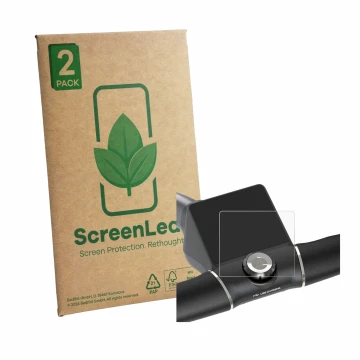 Face avant d’un emballage produit avec le logo de la marque ScreenLeaf. À côté, l’appareil Motocaddy M5 GPS Electric Trolley e