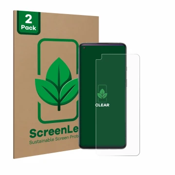 Face avant d’un emballage produit avec le logo de la marque ScreenLeaf. À côté, l’appareil OnePlus 8T est représenté avec la p