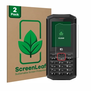 Face avant d’un emballage produit avec le logo de la marque ScreenLeaf. À côté, l’appareil Crosscall Spider X5 est représenté 