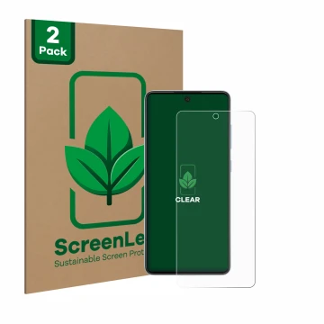 Face avant d’un emballage produit avec le logo de la marque ScreenLeaf. À côté, l’appareil Samsung Galaxy A52 5G est représent