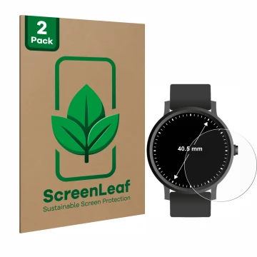 Face avant d’un emballage produit avec le logo de la marque ScreenLeaf. À côté, l’appareil Montres (Circulaire, ø: 40.5 mm) es