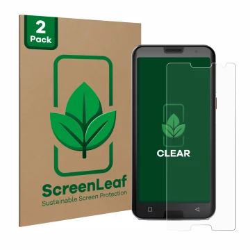 Face avant d’un emballage produit avec le logo de la marque ScreenLeaf. À côté, l’appareil Emporia Smart 5 est représenté avec