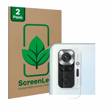 Face avant d’un emballage produit avec le logo de la marque ScreenLeaf. À côté, l’appareil Xiaomi Redmi Note 10 Pro (Caméra UN