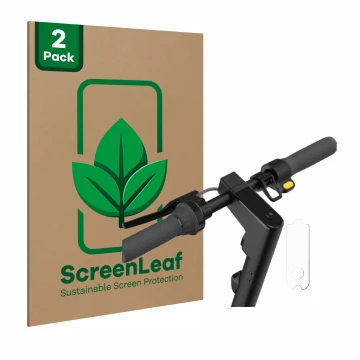 Face avant d’un emballage produit avec le logo de la marque ScreenLeaf. À côté, l’appareil Segway Ninebot KickScooter MAX G30D