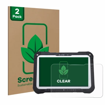 Face avant d’un emballage produit avec le logo de la marque ScreenLeaf. À côté, l’appareil Panasonic Toughbook FZ-G2 est repré