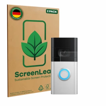 Face avant d’un emballage produit avec le logo de la marque ScreenLeaf. À côté, l’appareil Ring Video Doorbell 4 est représent