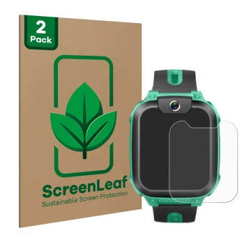 Face avant d’un emballage produit avec le logo de la marque ScreenLeaf. À côté, l’appareil Imoo Watch Phone Z1 est représenté 