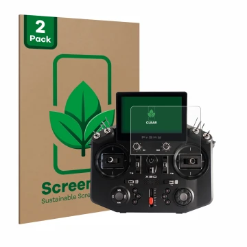 Face avant d’un emballage produit avec le logo de la marque ScreenLeaf. À côté, l’appareil FrSky Tandem X20 est représenté ave