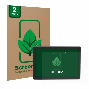 Face avant d’un emballage produit avec le logo de la marque ScreenLeaf. À côté, l’appareil Majestic Tab-912 4G est représenté 