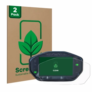 Face avant d’un emballage produit avec le logo de la marque ScreenLeaf. À côté, l’appareil Ducati Monster / Monster + 2021 est