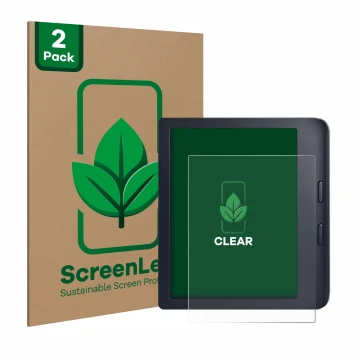 Face avant d’un emballage produit avec le logo de la marque ScreenLeaf. À côté, l’appareil Kobo Libra 2 est représenté avec la