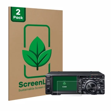 Face avant d’un emballage produit avec le logo de la marque ScreenLeaf. À côté, l’appareil Yaesu FT-DX10 est représenté avec l