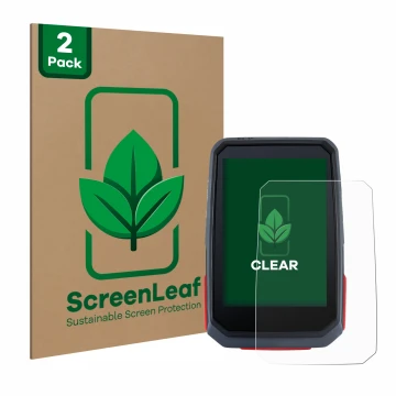 Face avant d’un emballage produit avec le logo de la marque ScreenLeaf. À côté, l’appareil Sigma ROX 4.0 est représenté avec l