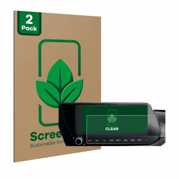 Face avant d’un emballage produit avec le logo de la marque ScreenLeaf. À côté, l’appareil Hyundai i20N 2021 Infotainment Syst
