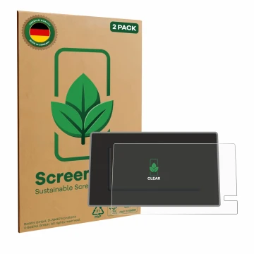 Face avant d’un emballage produit avec le logo de la marque ScreenLeaf. À côté, l’appareil Renault Trafic 2021 Easy Link 8