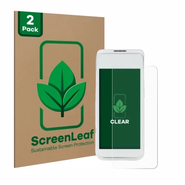 Face avant d’un emballage produit avec le logo de la marque ScreenLeaf. À côté, l’appareil Pax A920 Pro est représenté avec la