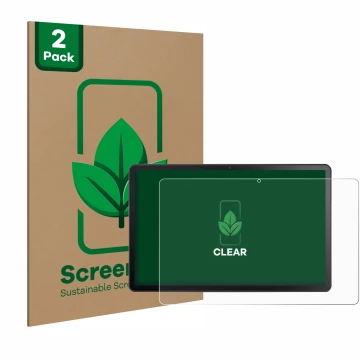 Face avant d’un emballage produit avec le logo de la marque ScreenLeaf. À côté, l’appareil Lenovo Tab M10 Plus (3ème Gen.) est
