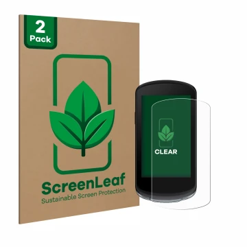 Face avant d’un emballage produit avec le logo de la marque ScreenLeaf. À côté, l’appareil Garmin Edge 1040 est représenté ave