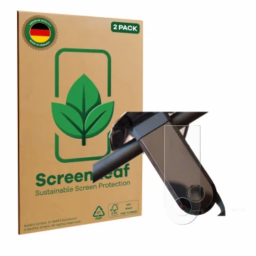 Face avant d’un emballage produit avec le logo de la marque ScreenLeaf. À côté, l’appareil NIU KQi3 Sport est représenté avec 