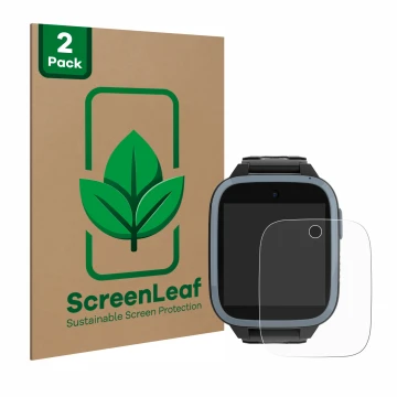 Face avant d’un emballage produit avec le logo de la marque ScreenLeaf. À côté, l’appareil Xplora XGO3 (1ère Gen.) est représe