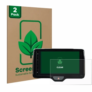 Face avant d’un emballage produit avec le logo de la marque ScreenLeaf. À côté, l’appareil Toyota Yaris Cross 2021 Smart Conne