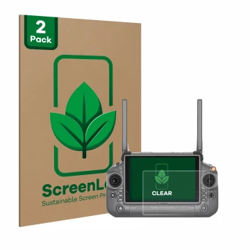 Face avant d’un emballage produit avec le logo de la marque ScreenLeaf. À côté, l’appareil DJI RC Plus est représenté avec la 