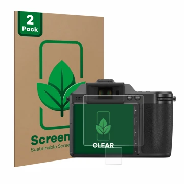 Face avant d’un emballage produit avec le logo de la marque ScreenLeaf. À côté, l’appareil Hasselblad X2D 100C est représenté 