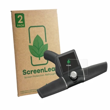 Face avant d’un emballage produit avec le logo de la marque ScreenLeaf. À côté, l’appareil Motocaddy M3 GPS Electric Trolley 2