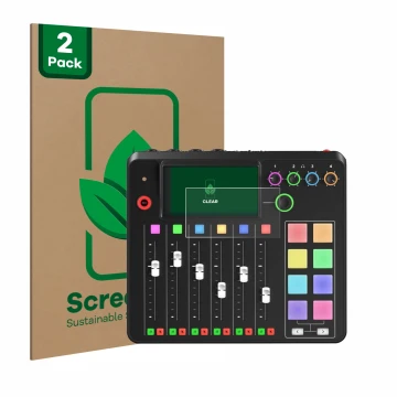 Face avant d’un emballage produit avec le logo de la marque ScreenLeaf. À côté, l’appareil Rode Rodecaster Pro II est représen