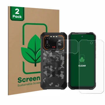 Face avant d’un emballage produit avec le logo de la marque ScreenLeaf. À côté, l’appareil iiiF150 B1 Pro (Avant+Caméra) est r