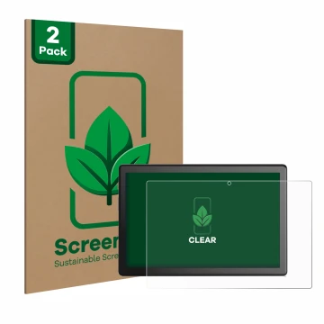 Face avant d’un emballage produit avec le logo de la marque ScreenLeaf. À côté, l’appareil emporia TAB 1 10.1