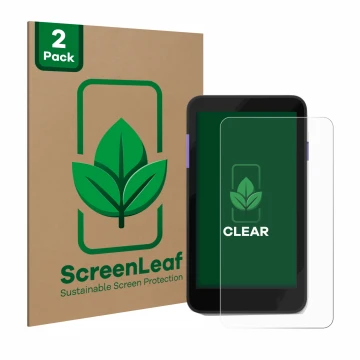 Face avant d’un emballage produit avec le logo de la marque ScreenLeaf. À côté, l’appareil Zettle Terminal (by Paypal) est rep