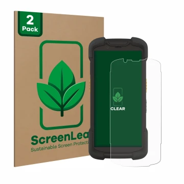 Face avant d’un emballage produit avec le logo de la marque ScreenLeaf. À côté, l’appareil Zebra TC73 est représenté avec la p