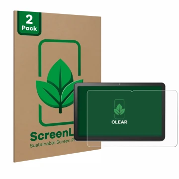 Face avant d’un emballage produit avec le logo de la marque ScreenLeaf. À côté, l’appareil Doro Tablet 10.4