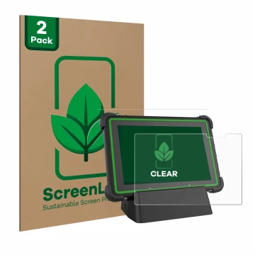 Face avant d’un emballage produit avec le logo de la marque ScreenLeaf. À côté, l’appareil Hella Gutmann Mega Macs X (tablet) 
