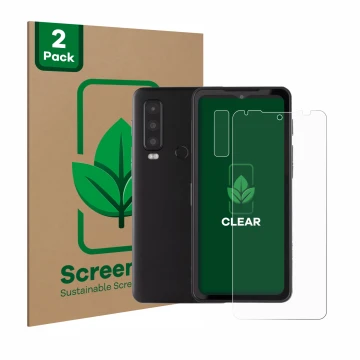 Face avant d’un emballage produit avec le logo de la marque ScreenLeaf. À côté, l’appareil Caterpillar Cat S75 (Avant+Caméra) 
