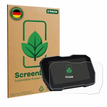 Face avant d’un emballage produit avec le logo de la marque ScreenLeaf. À côté, l’appareil Ducati Multistrada V4 2021+ est rep