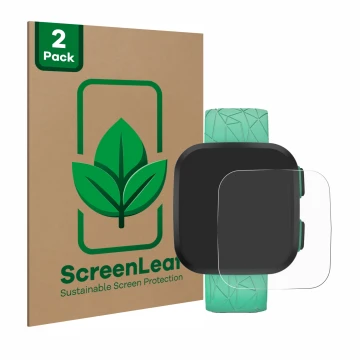 Face avant d’un emballage produit avec le logo de la marque ScreenLeaf. À côté, l’appareil Garmin Bounce est représenté avec l