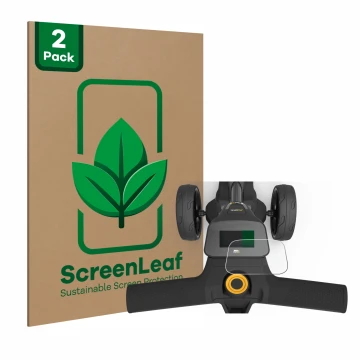 Face avant d’un emballage produit avec le logo de la marque ScreenLeaf. À côté, l’appareil PowaKaddy FX3 est représenté avec l