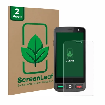 Face avant d’un emballage produit avec le logo de la marque ScreenLeaf. À côté, l’appareil Brondi Amico Pocket est représenté 