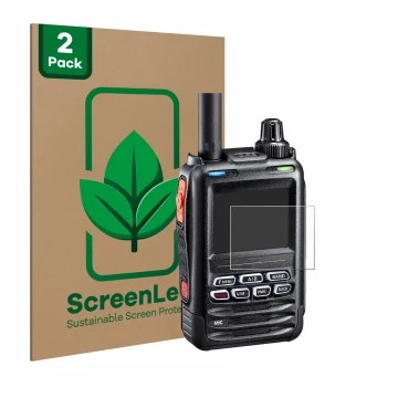 Face avant d’un emballage produit avec le logo de la marque ScreenLeaf. À côté, l’appareil Yaesu FT-5DE/DR est représenté avec