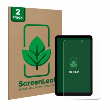 Face avant d’un emballage produit avec le logo de la marque ScreenLeaf. À côté, l’appareil Alldocube iPlay 50 mini est représe