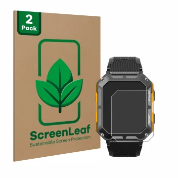 Face avant d’un emballage produit avec le logo de la marque ScreenLeaf. À côté, l’appareil Njord Gear The Indestructible Smart