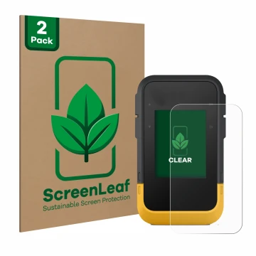 Face avant d’un emballage produit avec le logo de la marque ScreenLeaf. À côté, l’appareil Garmin eTrex SE est représenté avec